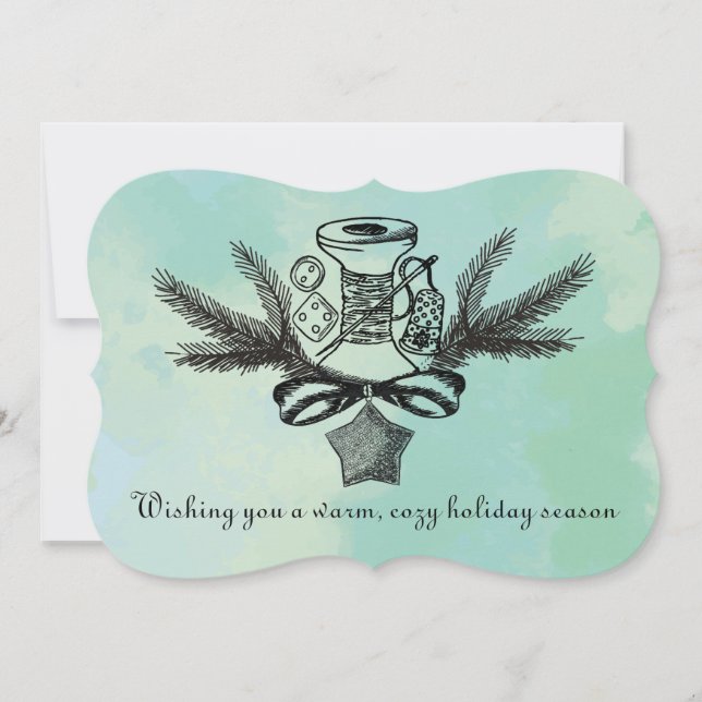 Tarjeta Festiva Nociones de coser hilos de Navidades hechos a mano (Anverso)