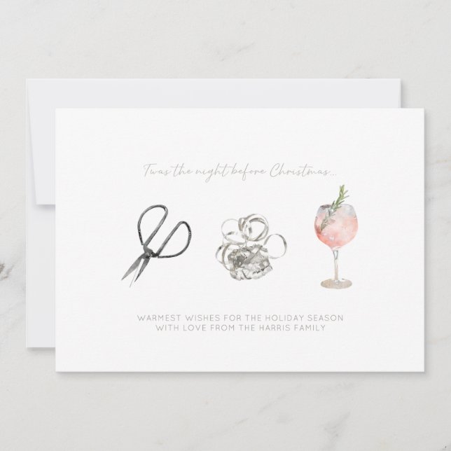 Tarjeta Festiva Nocturna acuarela antes de que los Navidades entre (Anverso)