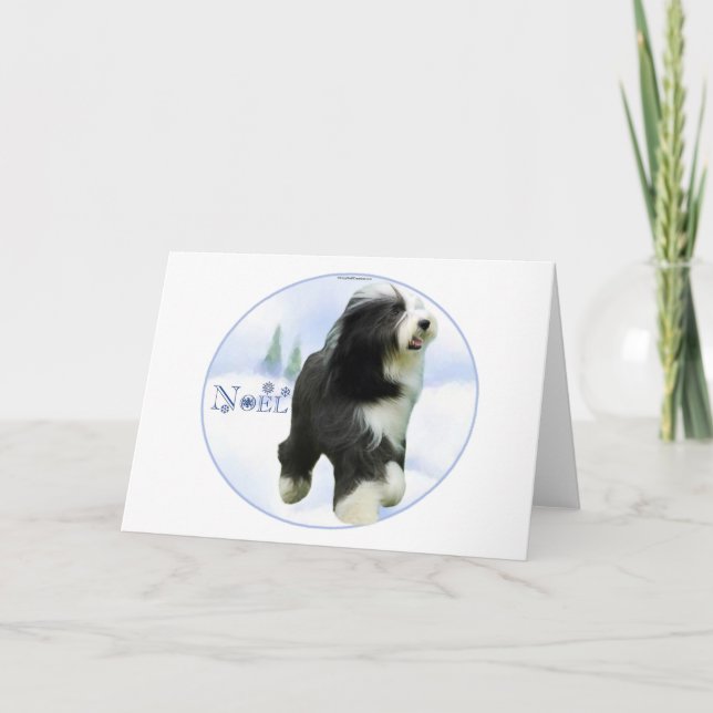 Tarjeta Festiva Noel Bearded Collie (Anverso)