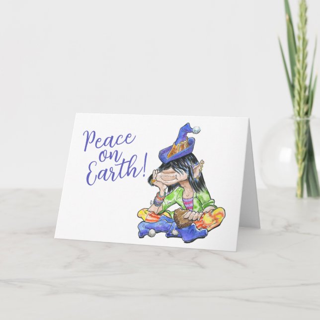Tarjeta Festiva Noel, el elfo hippie (Anverso)