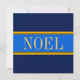 Tarjeta Festiva NOEL Elegant Royal Navy Rayas Marrones Doradas Azu