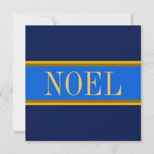 Tarjeta Festiva NOEL Elegant Royal Navy Rayas Marrones Doradas Azu