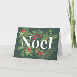 Tarjeta Festiva Noel evergreen, vacaciones de hojas y bayas