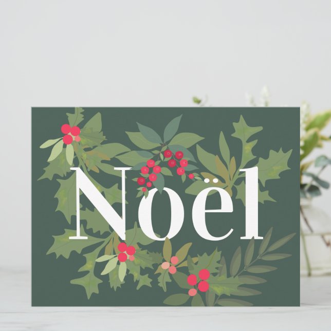 Tarjeta Festiva Noel evergreen, vacaciones de hojas y bayas (Anverso de pie)