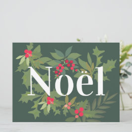 Tarjeta Festiva Noel evergreen, vacaciones de hojas y bayas