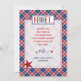 Tarjeta Festiva Noel Fair Wins Nautical Red Blue Plaid Navidades