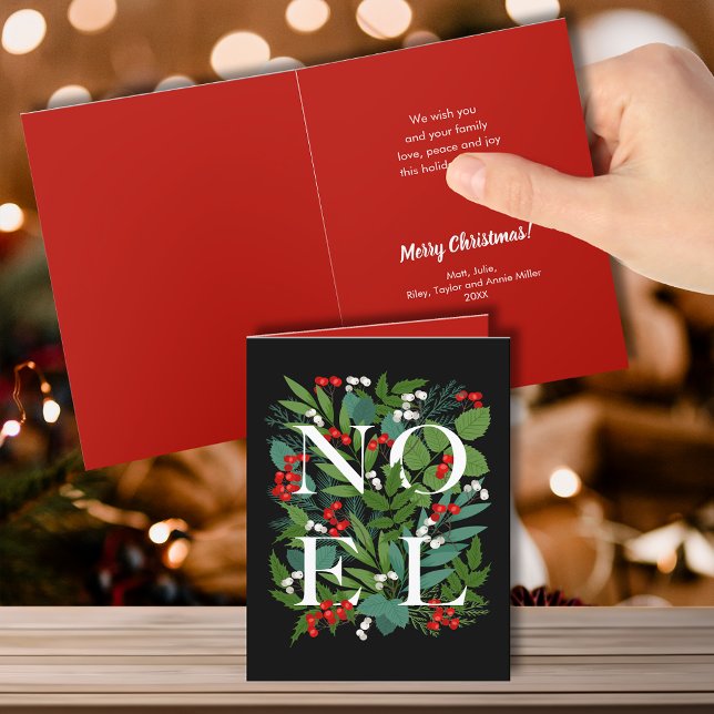 Tarjeta Festiva NOEL Follaje y Bayas Doble (Subido por el creador)