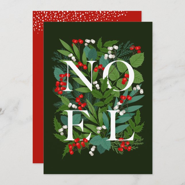 Tarjeta Festiva NOEL Greenery Berries (Anverso / Reverso)