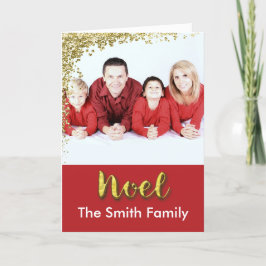 Tarjeta Festiva Noel Navidades Gold en Personalizado rojo foto y a