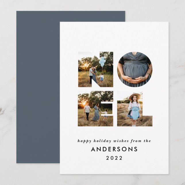 Tarjeta Festiva Noel Navidades negrita moderno 4 foto simple Holid (Anverso / Reverso)