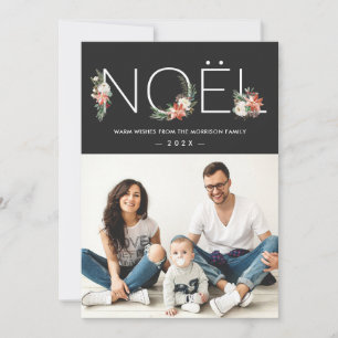 Tarjeta Festiva NOEL Typography Poinsettia Navidades Florales Foto