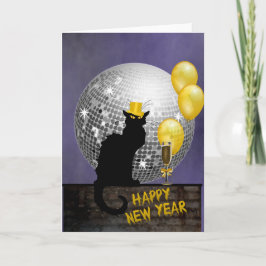 Tarjeta Festiva Noir de chat víspera de Año Nuevo