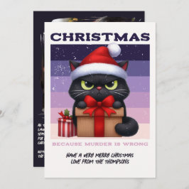 Tarjeta Festiva Noir Luxe Funny Cat Retro Christmas Photo