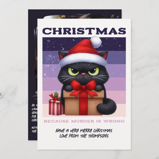 Tarjeta Festiva Noir Luxe Funny Cat Retro Christmas Photo (Anverso / Reverso)