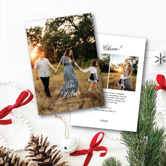 Tarjeta Festiva Nombre de familia con elegante letra Foto Feliz Na
