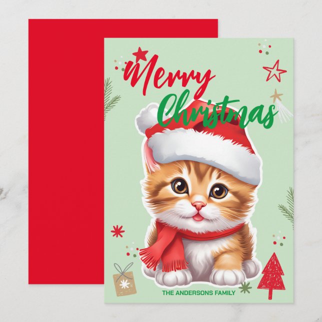 Tarjeta Festiva Nombre de familia de gato lindo gato gatito santa  (Anverso / Reverso)
