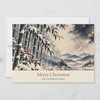 Tarjeta Festiva Nombre de familia de la luna creciente de bambú de