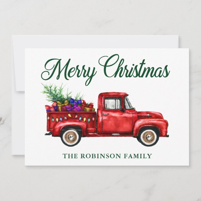 Tarjeta Festiva Nombre de familia de Navidades de regalo de árbol  (Anverso)