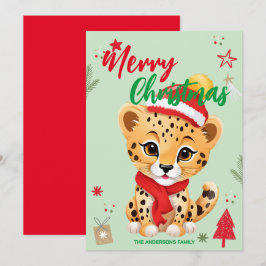 Tarjeta Festiva Nombre de familia de Santa navideño leopardo lindo
