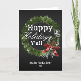 Tarjeta Festiva Nombre de familia personalizada de Western Wreath