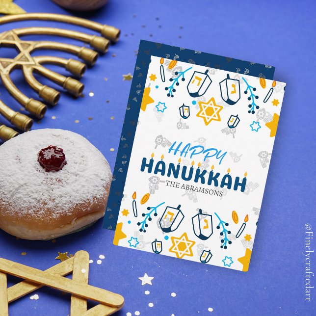 Tarjeta Festiva Nombre de familia personalizado Happy Hanukkah (Subido por el creador)