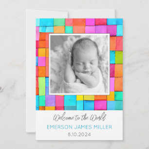 Tarjeta Festiva NOMBRE DE FOTO DE Bebé ANUNCIADO BIRTHDATE Arte mo
