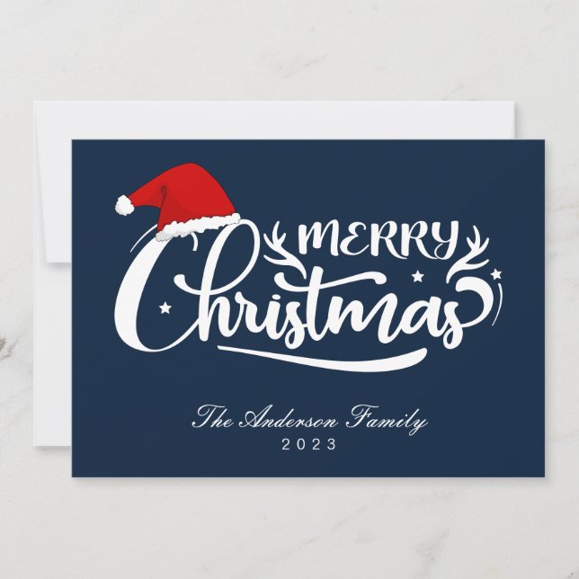 Tarjeta Festiva Nombre de la familia azul Gorra de Santa María, ta (Anverso)