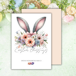 Tarjeta Festiva Nombre de la familia Easter Spring Floral Bungalow