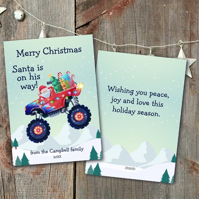 Tarjeta Festiva Nombre de la familia Monster Truck Santa (Subido por el creador)