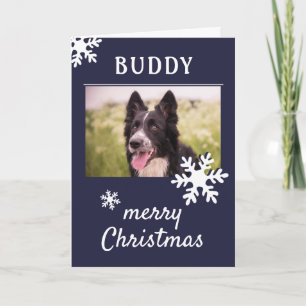 Tarjeta Festiva Nombre de Mascota Perro Foto Copo de Nieve Azul Os