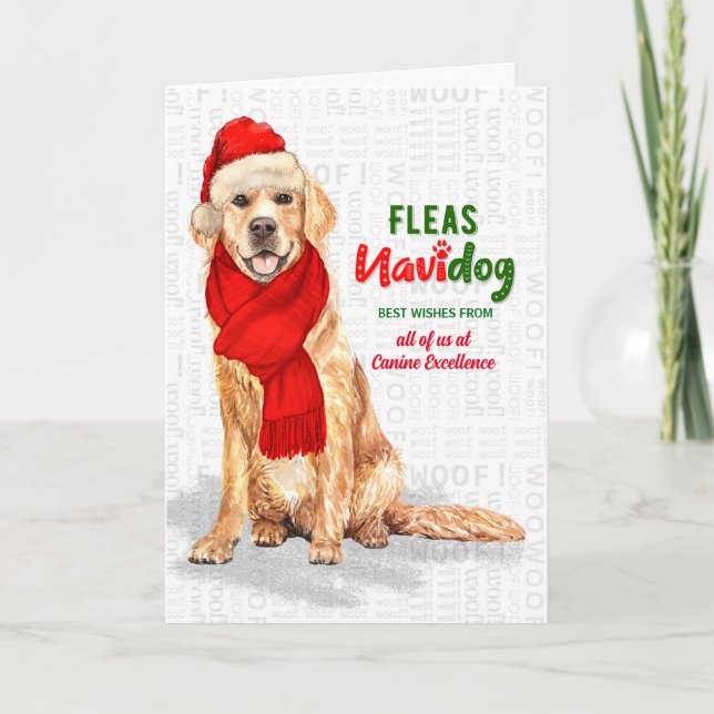 Tarjeta Festiva Nombre de Navidades de Navegador de Golden Retriev (Anverso)