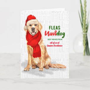 Tarjeta Festiva Nombre de Navidades de Navegador de Golden Retriev