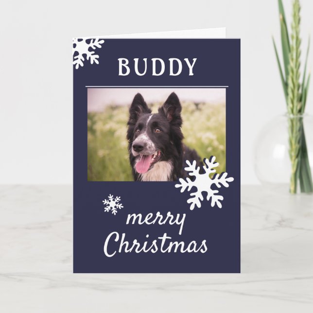 Tarjeta Festiva Nombre del Mascota del perro Foto Copo de nieve Az (Anverso)