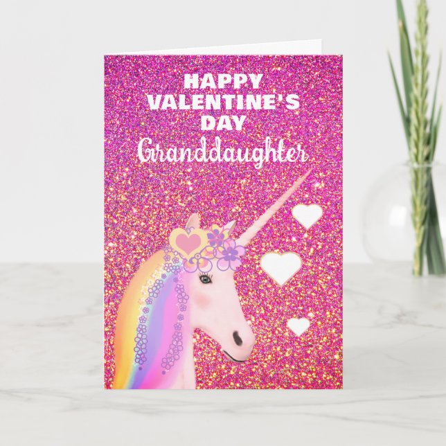 Tarjeta Festiva Nombre del Purpurina de la nieta Unicorn (Anverso)
