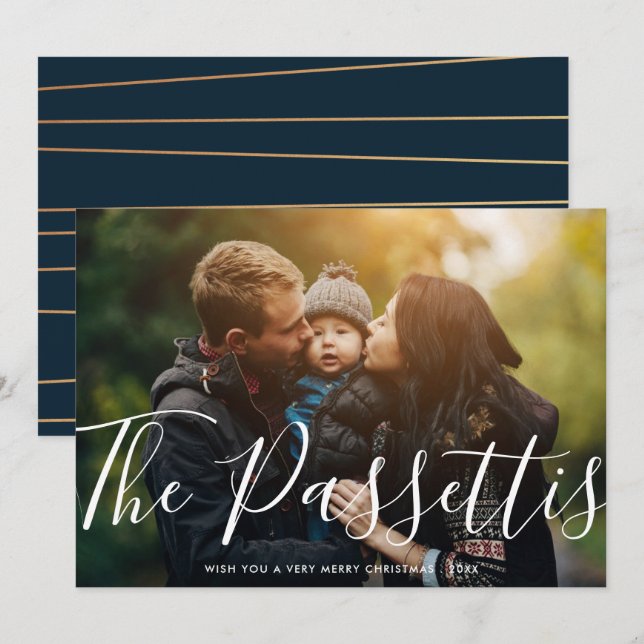 Tarjeta Festiva Nombre elegante Navidades modernos foto horizontal (Anverso / Reverso)