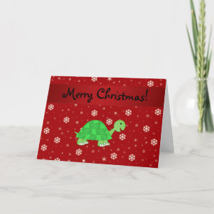 Tarjeta Festiva Nombre personal tortuga copos de nieve rojos