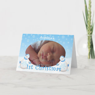 Tarjeta Festiva Nombre personalizado 1er Navidades Snowman Photo C