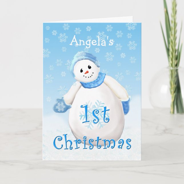 Tarjeta Festiva Nombre personalizado 1Navidades Snowman Greeting (Anverso)
