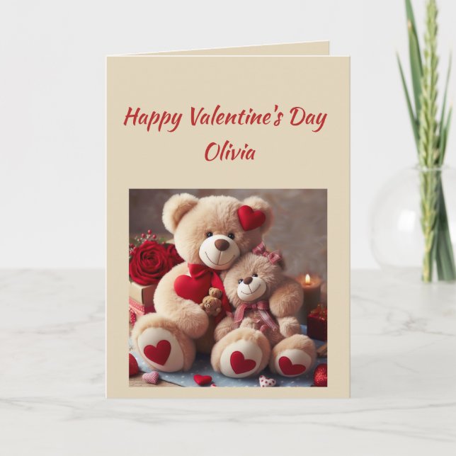 Tarjeta Festiva Nombre personalizado Amor Corazón de oso de peluch (Anverso)