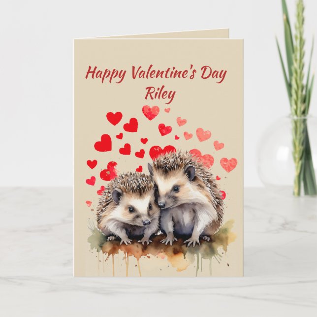 Tarjeta Festiva Nombre personalizado Amor Cute Hedgehog Corazón de (Anverso)