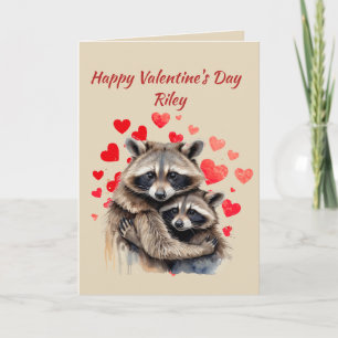 Tarjeta Festiva Nombre personalizado Amor Cute Raccoon Corazón Ani