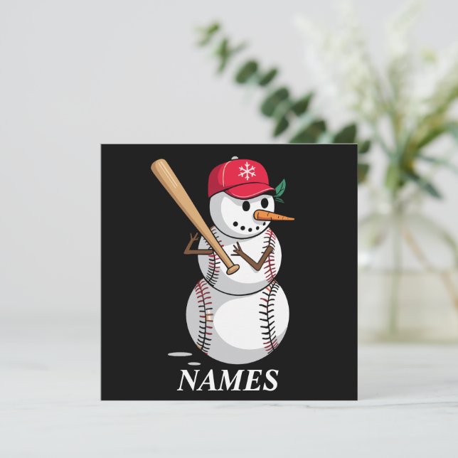 Tarjeta Festiva Nombre Personalizado Balls De Nieve De Béisbol De  (Anverso de pie)