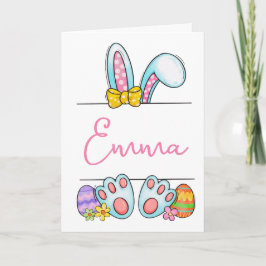 Tarjeta Festiva Nombre personalizado conejo de Pascua rosa