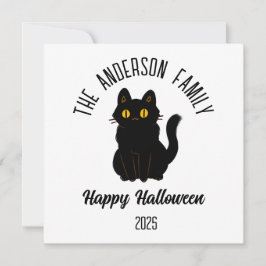 Tarjeta Festiva Nombre personalizado de gato negro asustado de Hal
