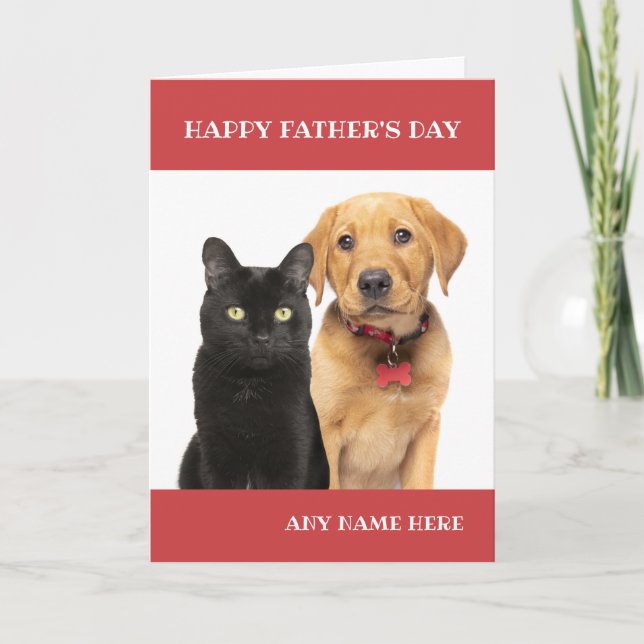 Tarjeta Festiva Nombre personalizado del gato del día del padre fe (Anverso)