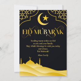 Tarjeta Festiva Nombre personalizado Eid Mubarak Elegante Oro negr