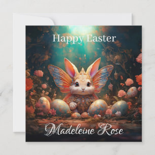 Tarjeta Festiva Nombre personalizado Feliz conejo de Pascua con hu
