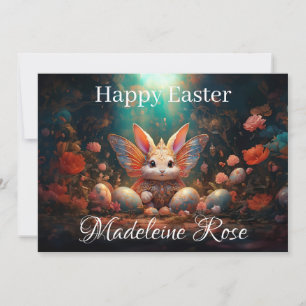 Tarjeta Festiva Nombre personalizado Feliz conejo de Pascua con hu