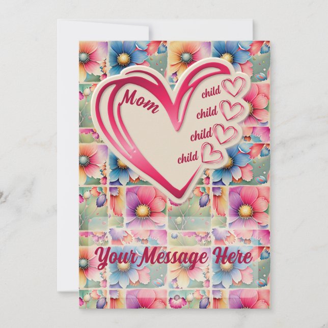 Tarjeta Festiva Nombre Personalizado Mamá Niños Día de la Madre Fl (Anverso)