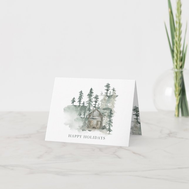 Tarjeta Festiva Nombre personalizado Rústico Cabina Watercolor For (Anverso)